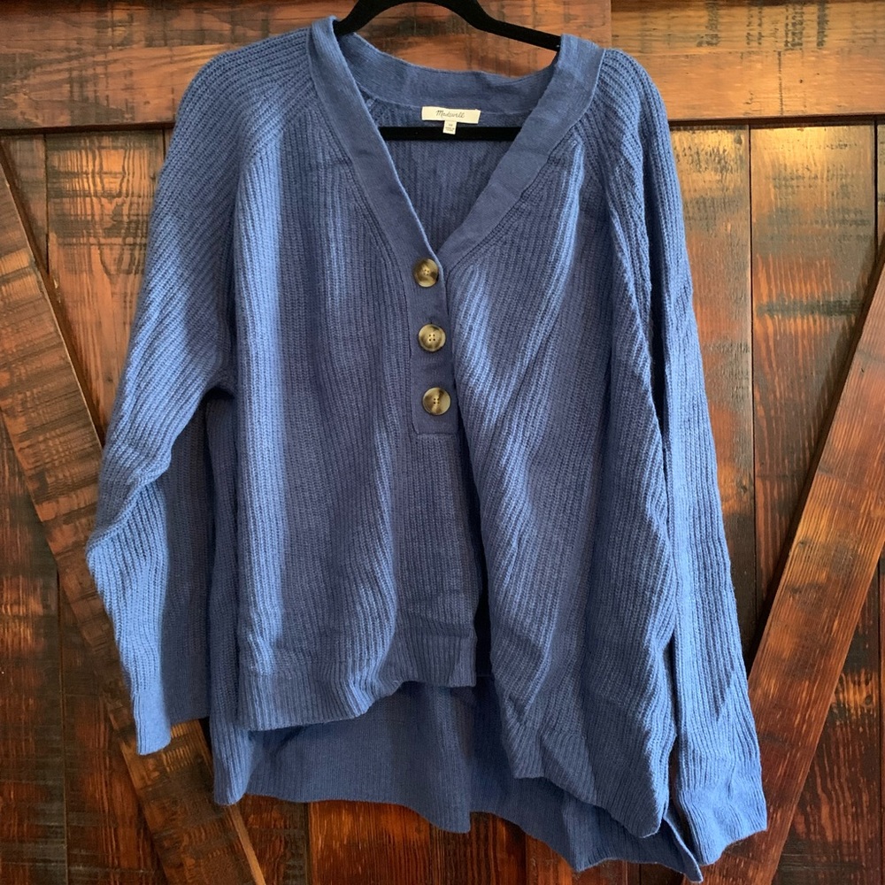 Madewell Sweater Blue 3X Like New Plus Size Button Up Tortoise She’ll Buttons